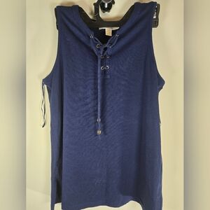 Michael Kors Navy Lace-Up Tank Top